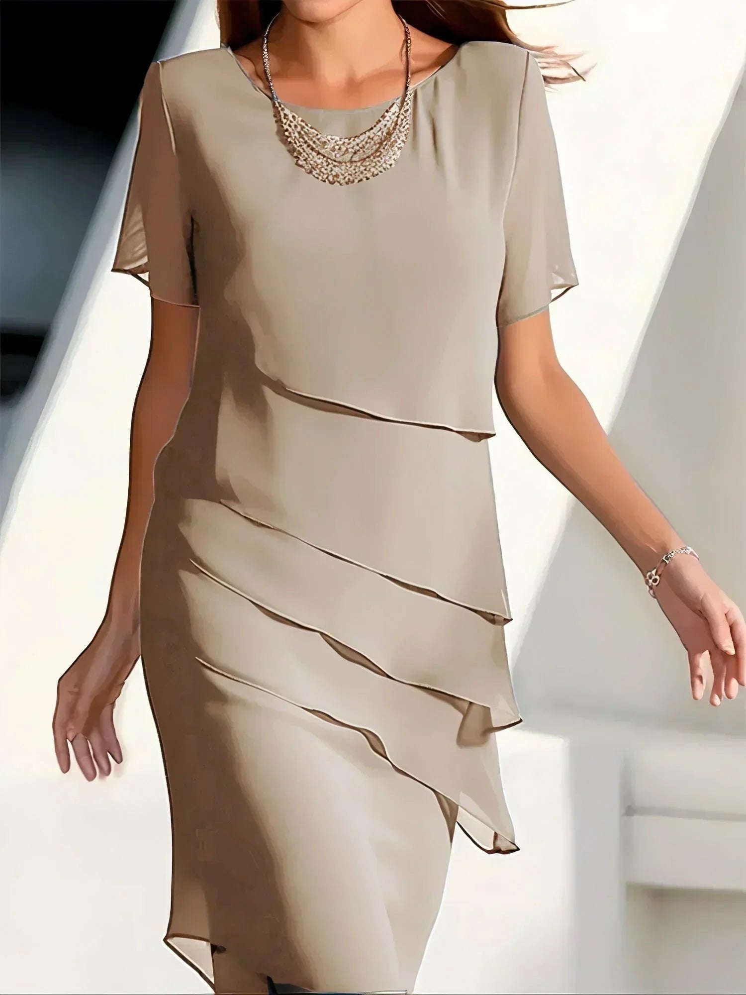 Women's Cocktail Chiffon Midi Party Dress - Khaki
