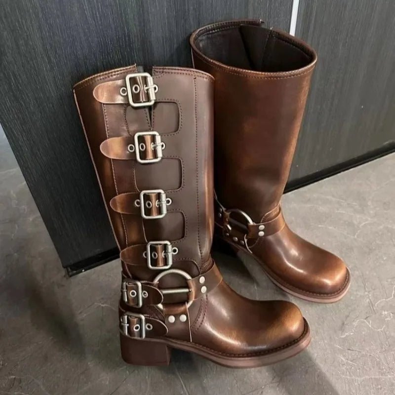 Women's Combat Knee-High Boots - Brown