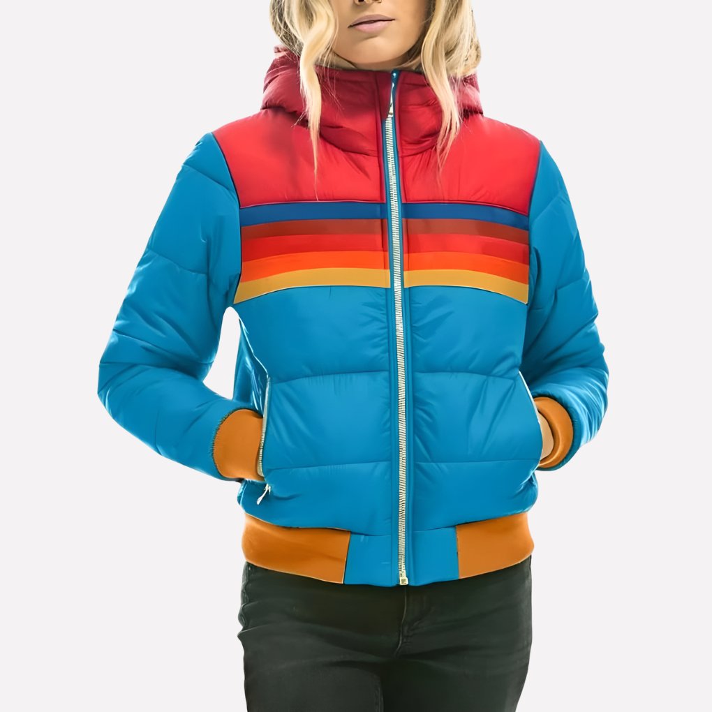 Women's Cropped Hooded Puffer Jacket - Blue Lake