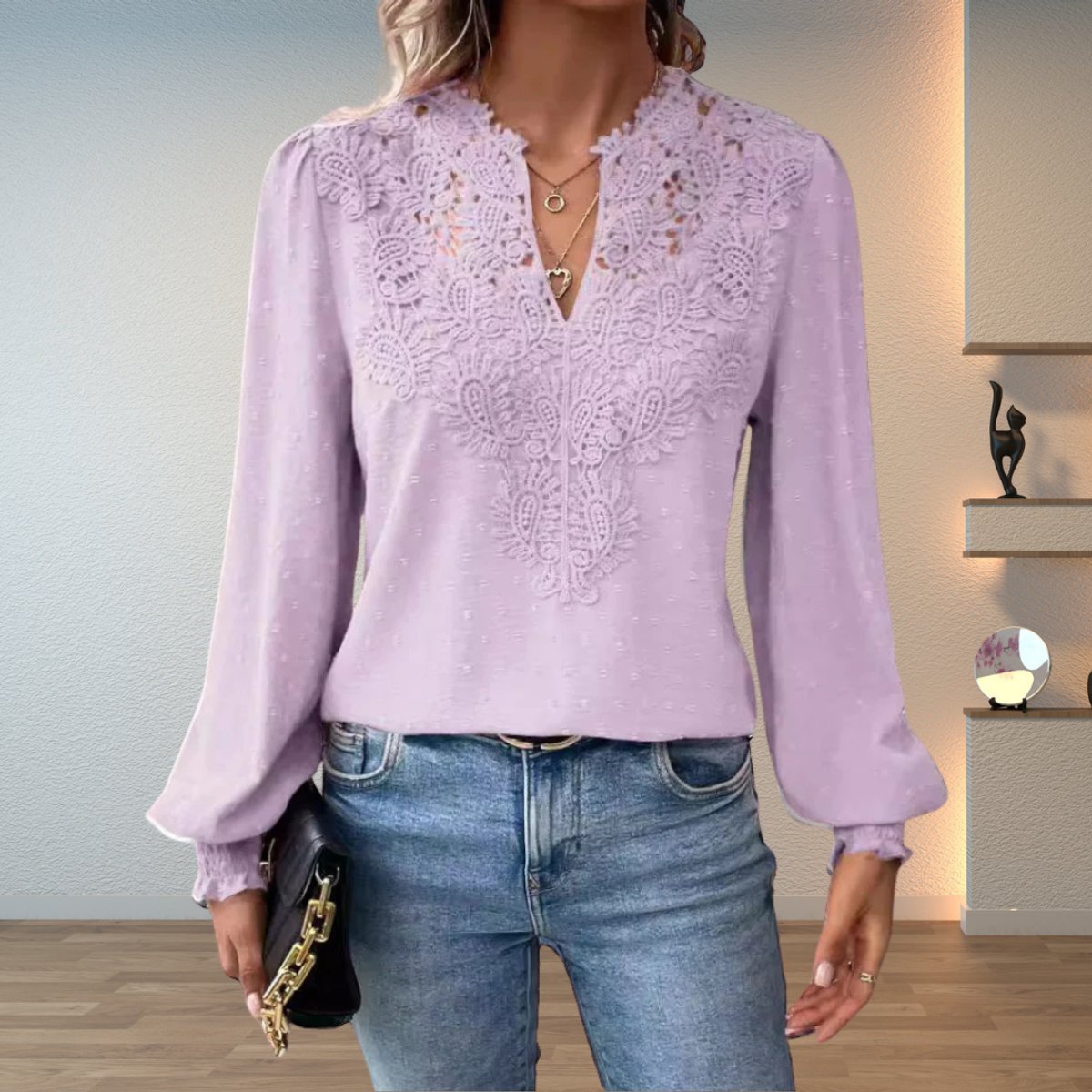Women's Lace-Trim Blouse - Light Purple