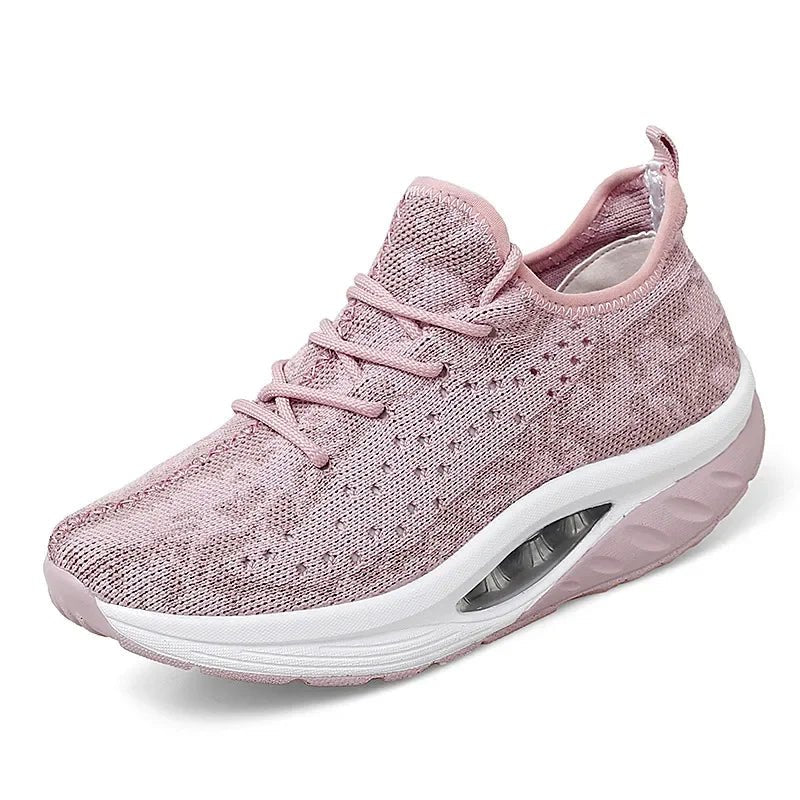 Women's Floral Platform Lace-Up Wedge Trainers - Pink