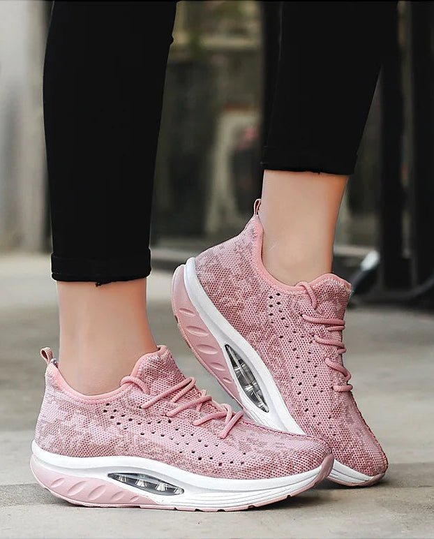 Women's Floral Platform Lace-Up Wedge Trainers