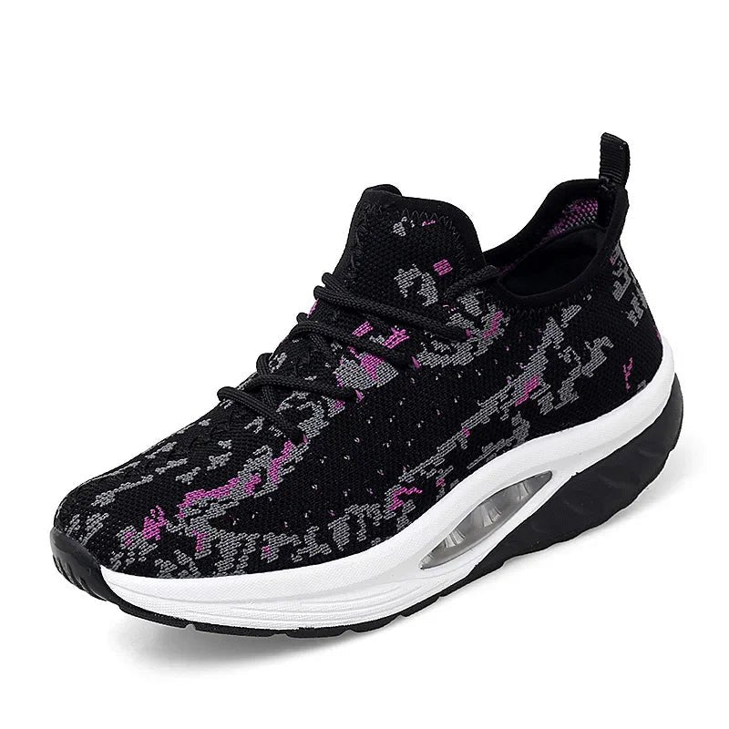 Women's Floral Platform Lace-Up Wedge Trainers - Purple