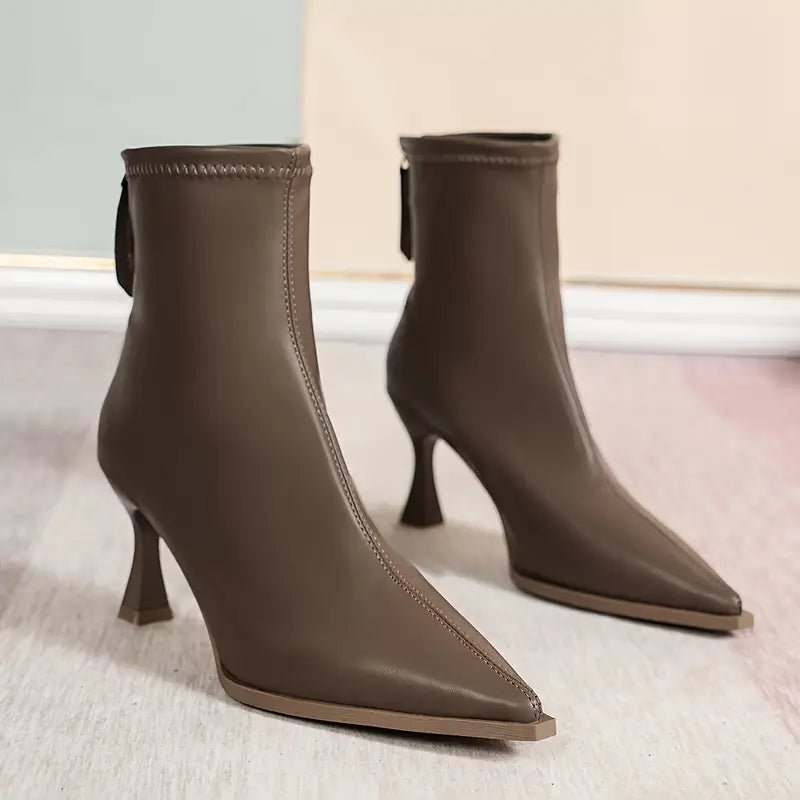 Women's Pointed-Toe Leather Ankle Boots - Braun