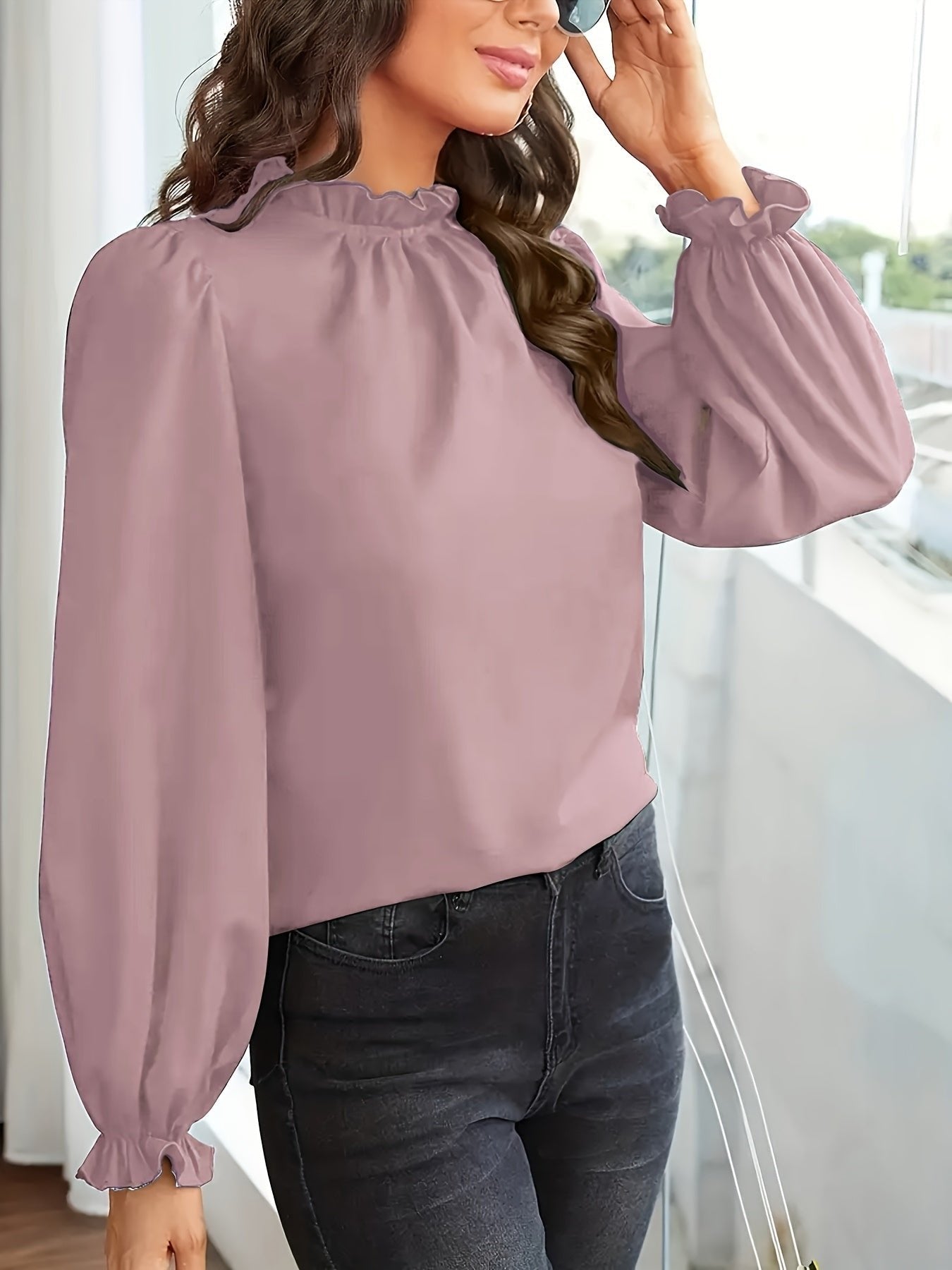Women's Chiffon Work Ruffle Long Sleeve Blouse