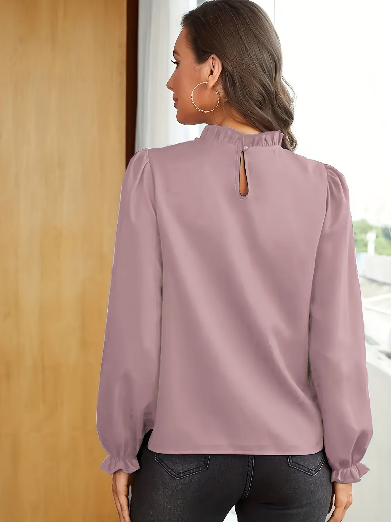 Women's Chiffon Work Ruffle Long Sleeve Blouse