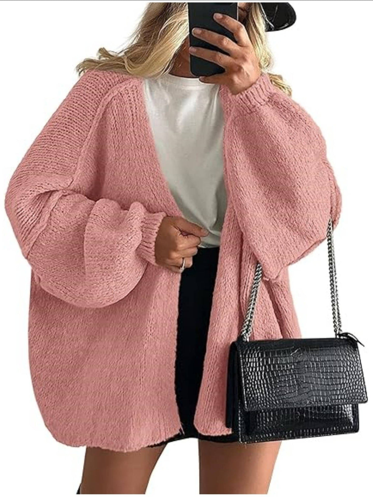 Women's Chunky Oversized Knit Ribbed Longline Cardigan - Pink