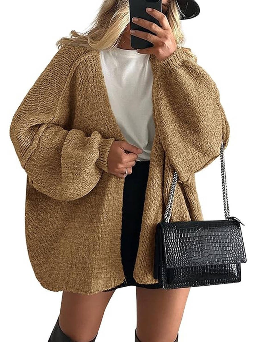 Women's Chunky Oversized Knit Ribbed Longline Cardigan - Camel