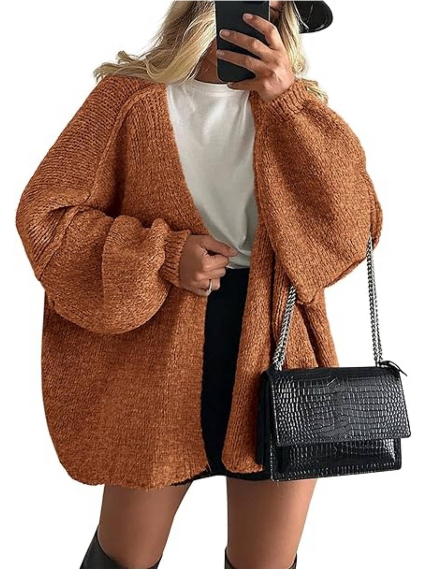 Women's Chunky Oversized Knit Ribbed Longline Cardigan - Caramel Color