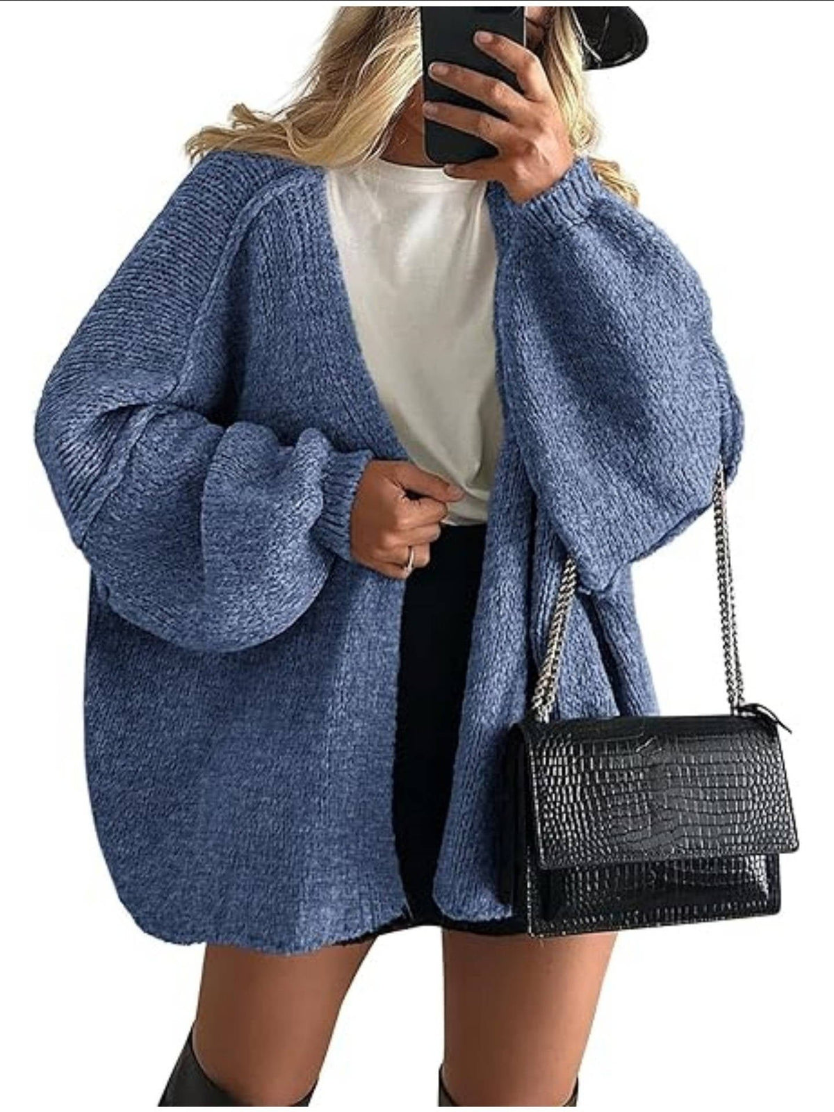Women's Chunky Oversized Knit Ribbed Longline Cardigan - Royal Blue