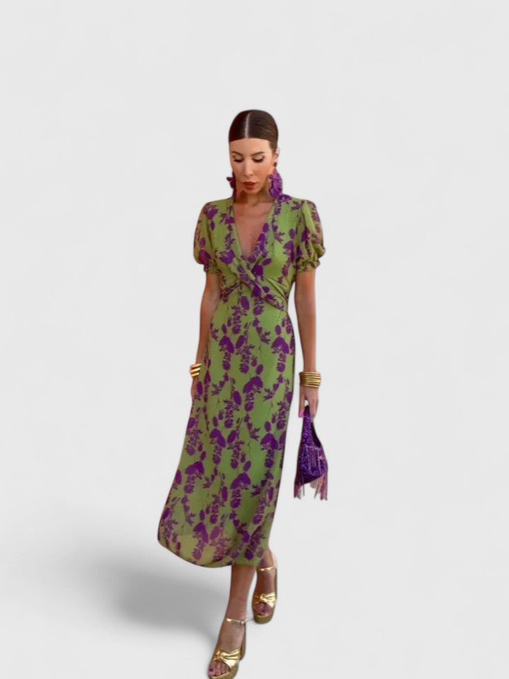 Women's Floral Cocktail Satin Midi Party Wrap Dress