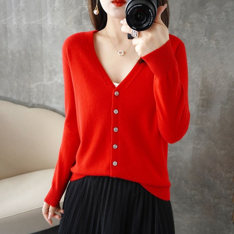 Women's Slim V-Neck Cardigan - Red