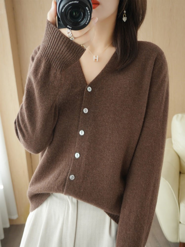Women's Slim V-Neck Cardigan - Brown