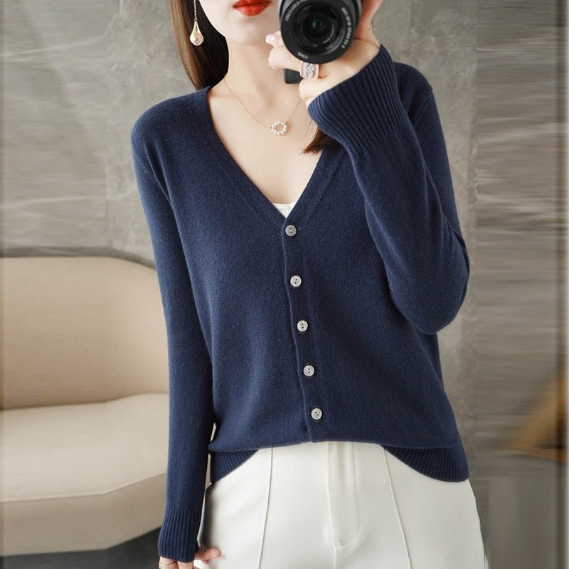 Women's Slim V-Neck Cardigan - Navy Blue
