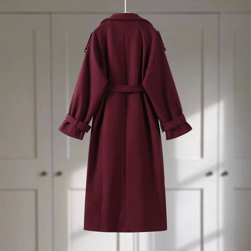Women's Oversized Wool Trench Coat - Red