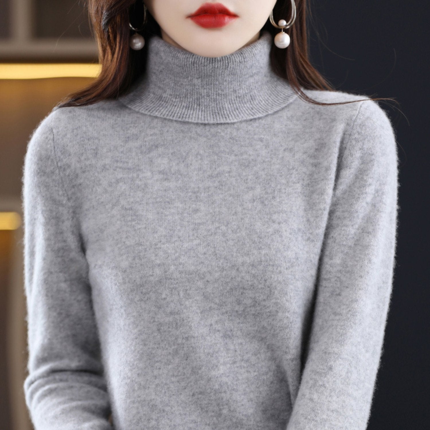 Women's Slim Cashmere Wool Roll Neck Jumper - Gray