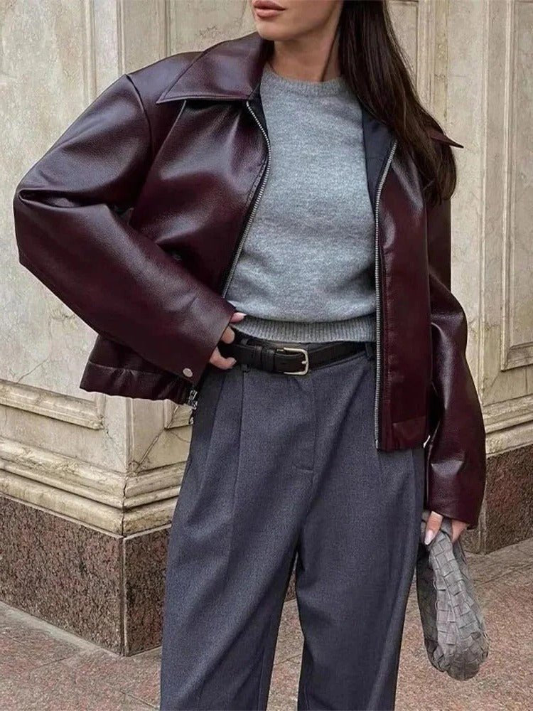 Women's Cropped Faux Leather Moto Jacket