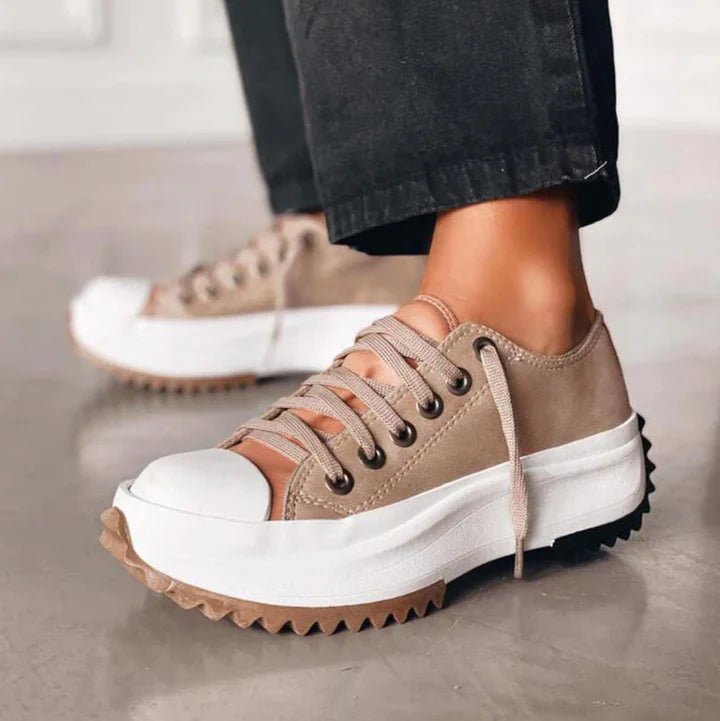 Women's Chunky Platform Lace-Up Trainers - Brown