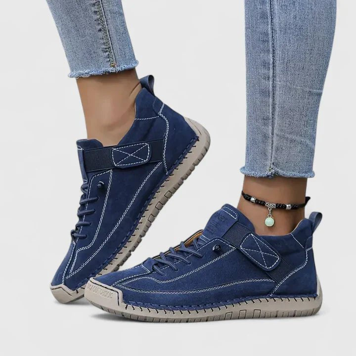 Women's Leather Trainer Boots - Navy