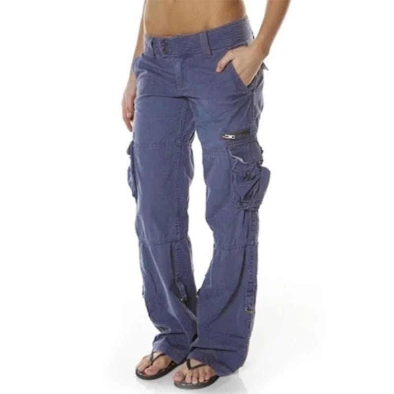 Women's Black Cargo Straight-Leg Trousers - Blue