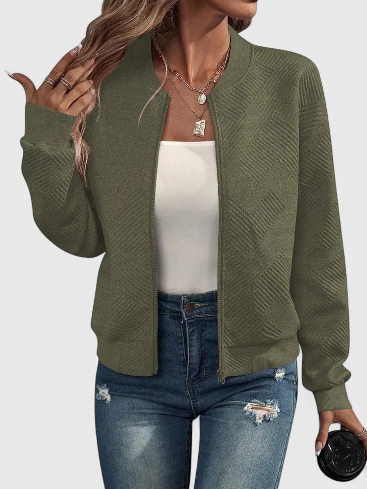 Women's Cropped Knit Bomber Jacket - Army Green