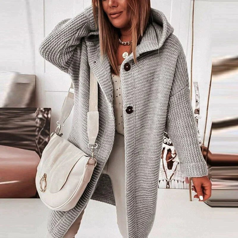 Women's Chunky Oversized Longline Hooded Midi Cardigan - Gray