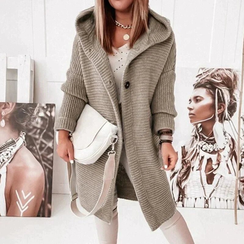 Women's Chunky Oversized Longline Hooded Midi Cardigan - Taupe