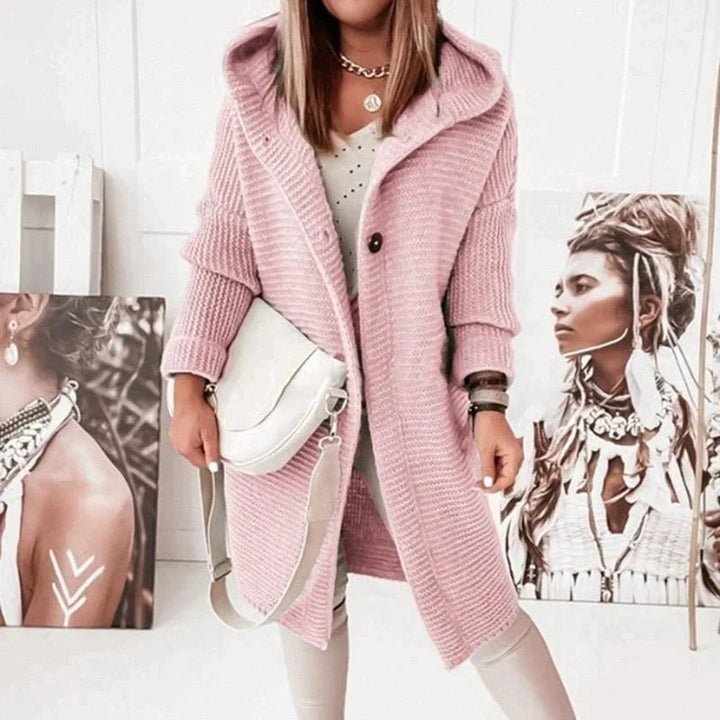 Women's Chunky Oversized Longline Hooded Midi Cardigan - Pink