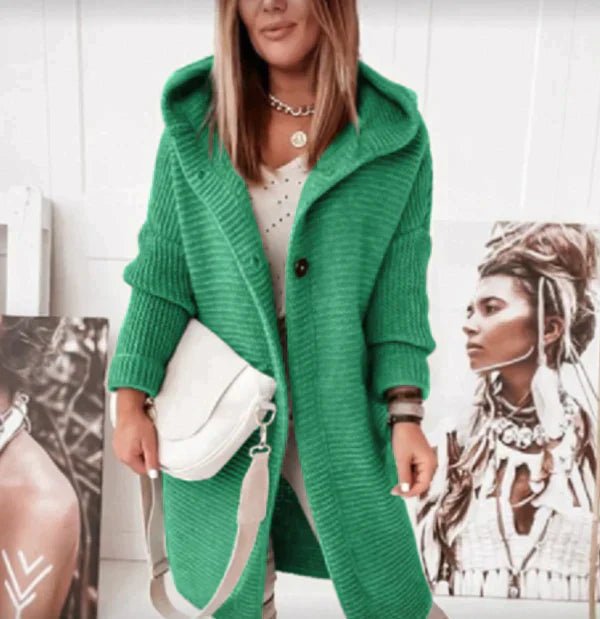 Women's Chunky Oversized Longline Hooded Midi Cardigan - Green
