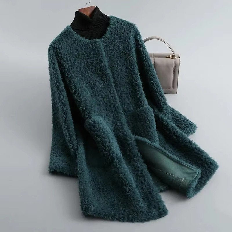 Women's Straight Longline Teddy Coat - green