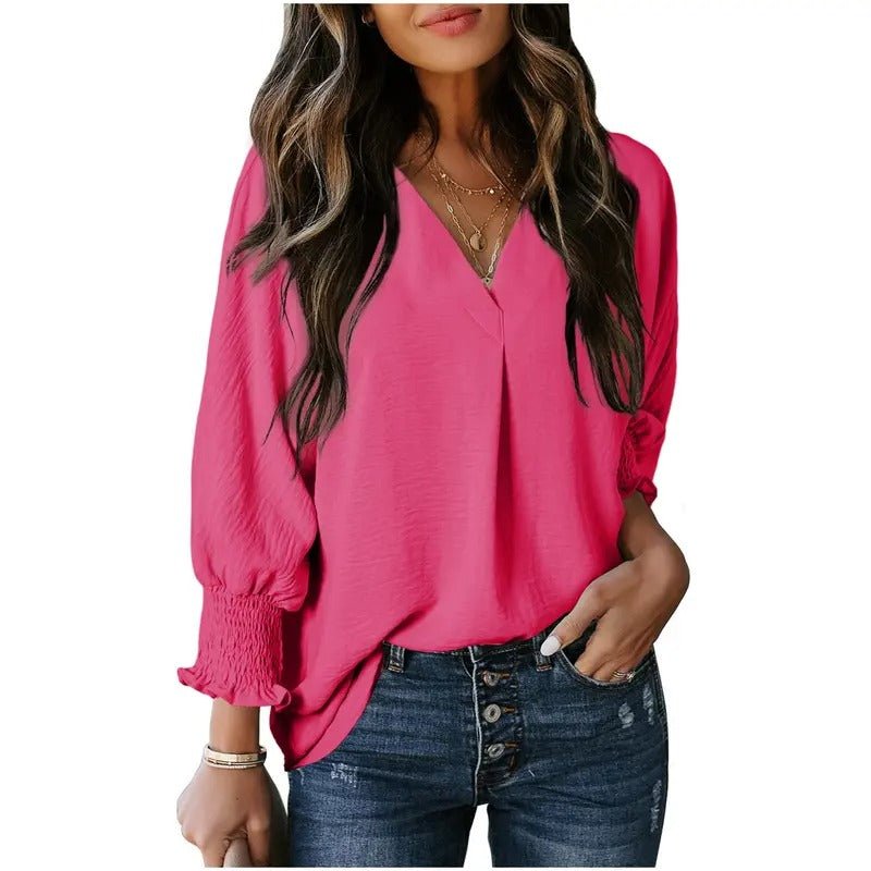 Women's Black Oversized Chiffon Blouse - Rose Red