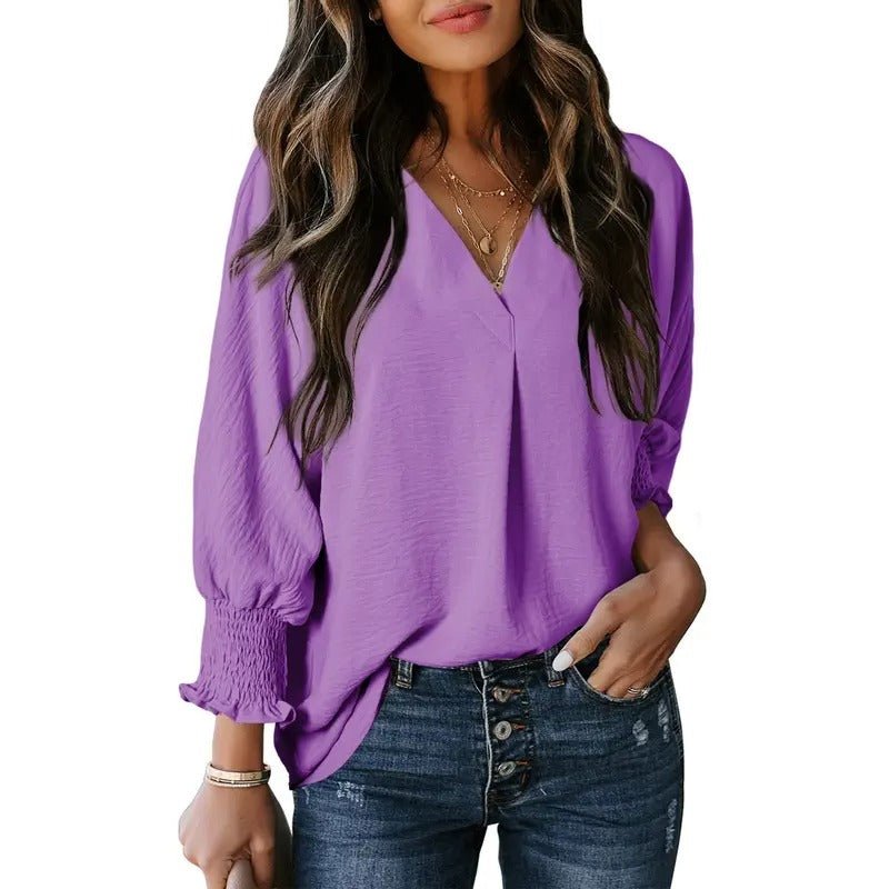 Women's Black Oversized Chiffon Blouse - Lilac