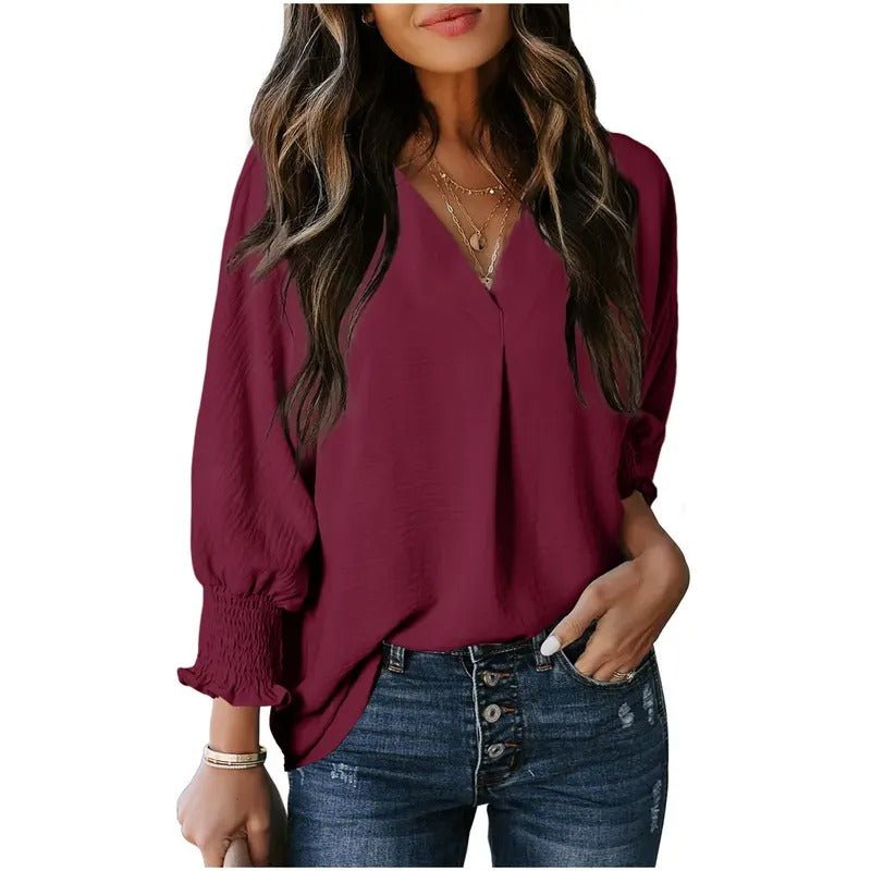 Women's Black Oversized Chiffon Blouse - Burgundy