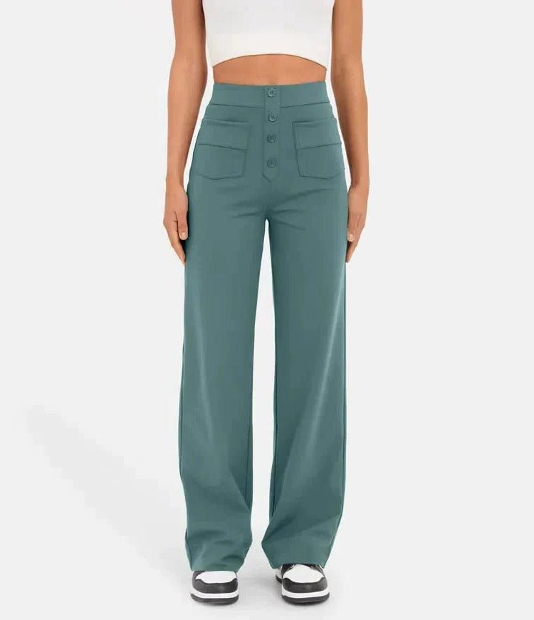 Women's High-Waisted Wide-Leg Trousers - Petrol