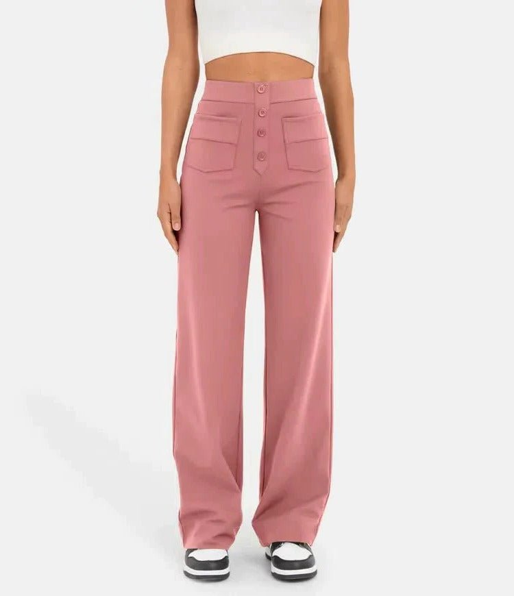 Women's High-Waisted Wide-Leg Trousers - Pink
