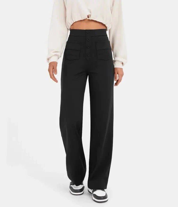 Women's High-Waisted Wide-Leg Trousers - Black