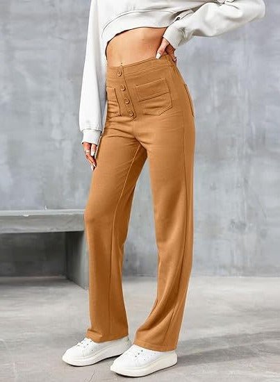Women's High-Waisted Wide-Leg Trousers - Brown
