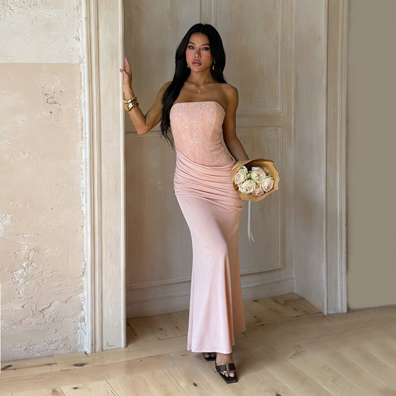 Women's Sequined Mermaid Strapless Maxi Party Gown