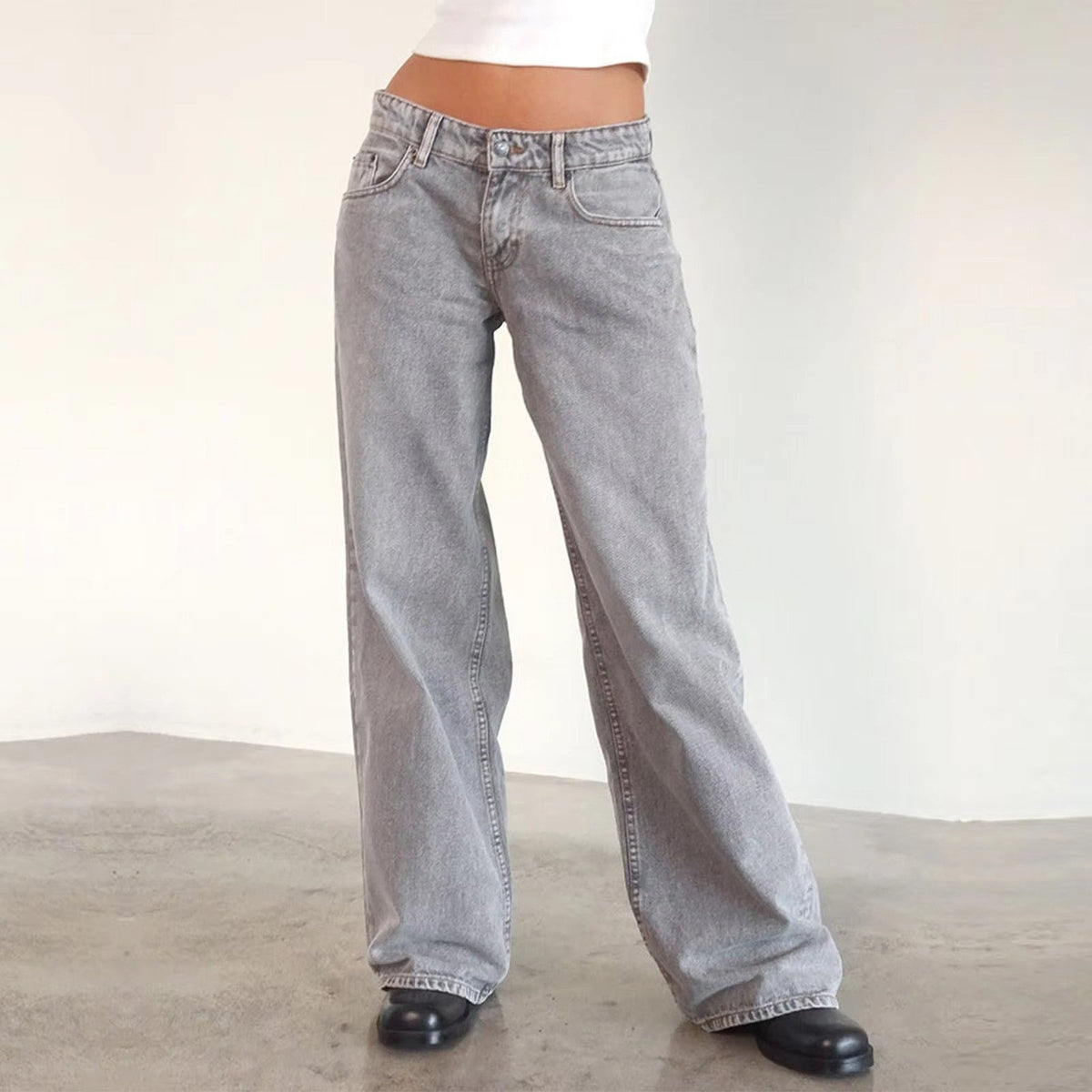 Women's Wide-Leg Jeans - Dark Gray