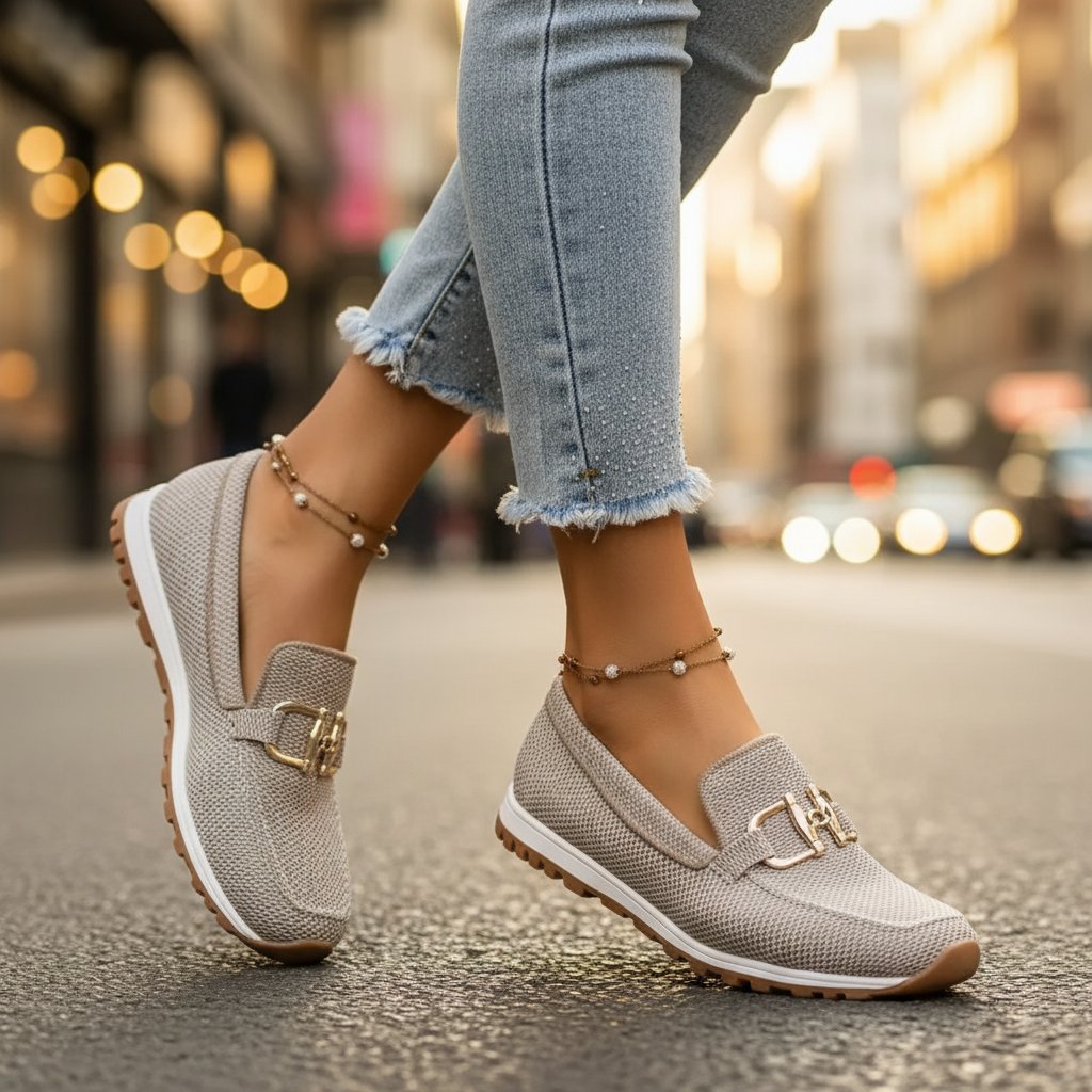 Women's Mesh Knit Slip-On Platform Trainers - Beige