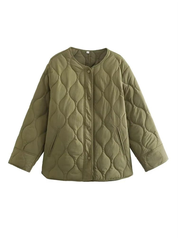 Women's Oversized Quilted Liner Jacket - Army Green