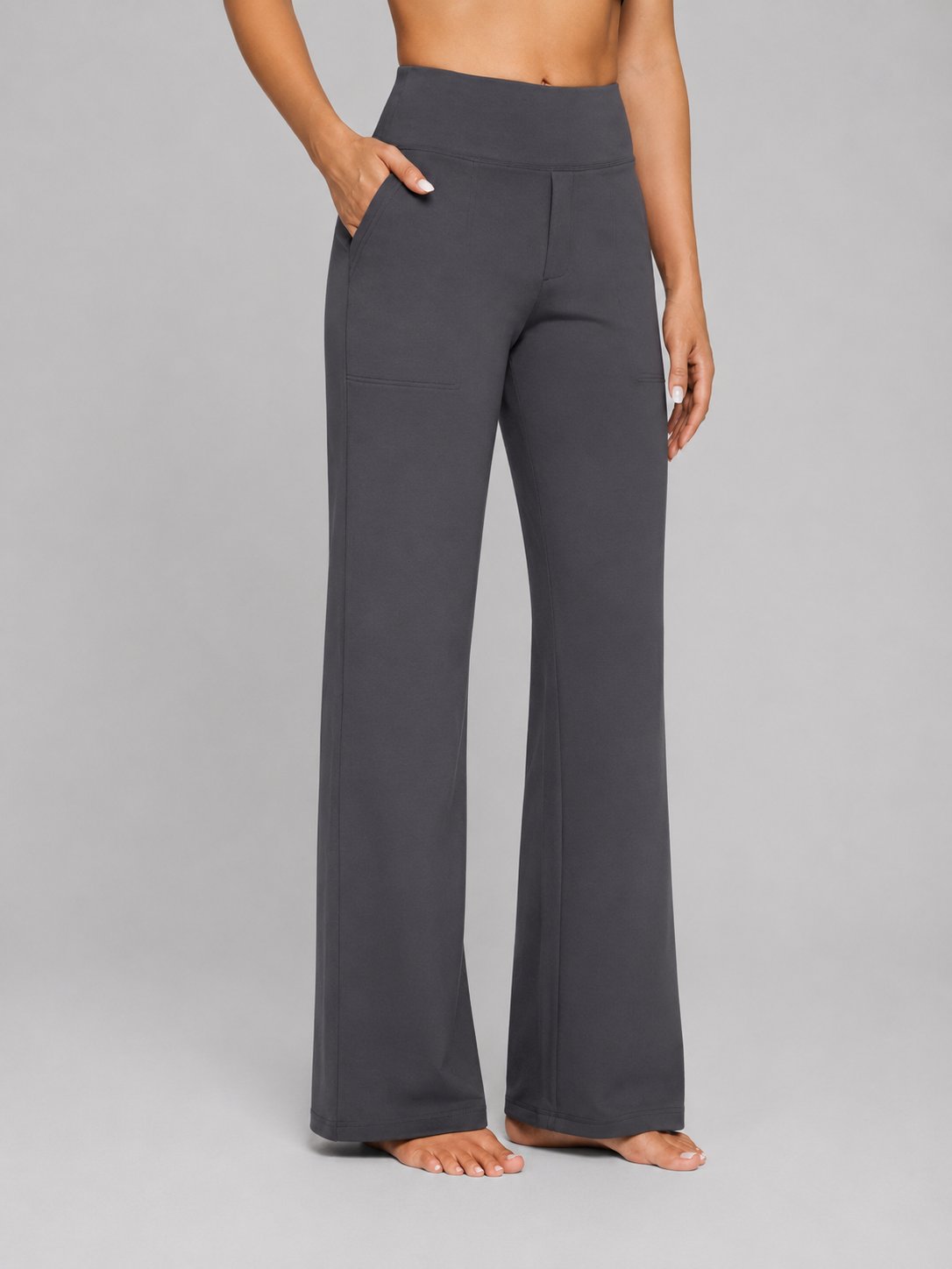 Women's High-Waisted Wide-Leg Trousers - Black Grey