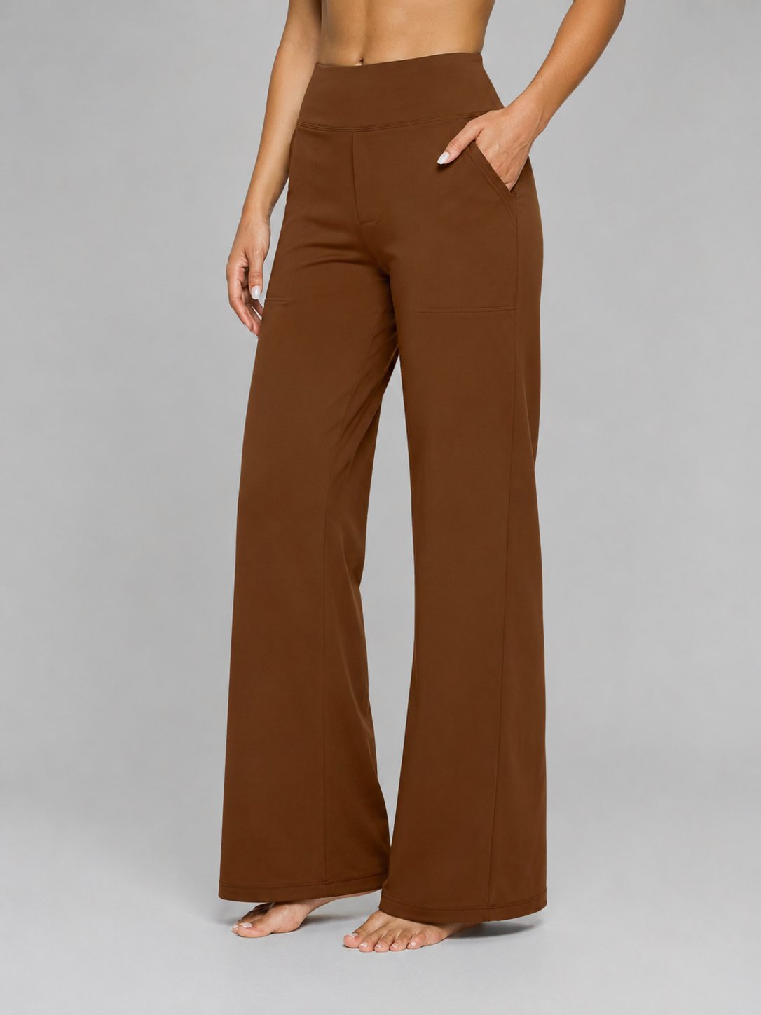 Women's High-Waisted Wide-Leg Trousers - Brown