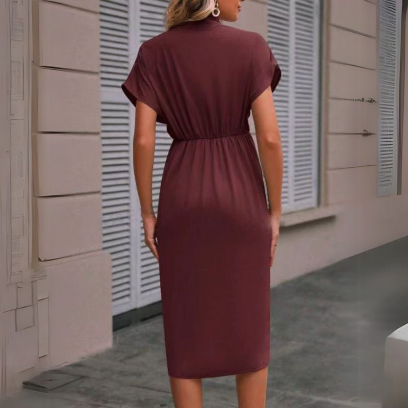 Women's Black Satin Wrap Midi Party Dress
