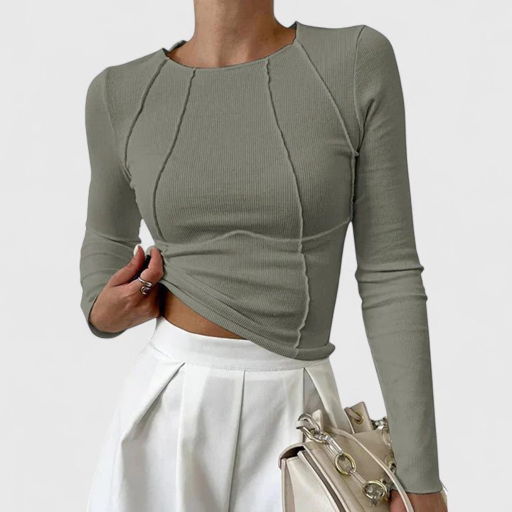 Women's Crop Long Sleeve Top - Olive Green