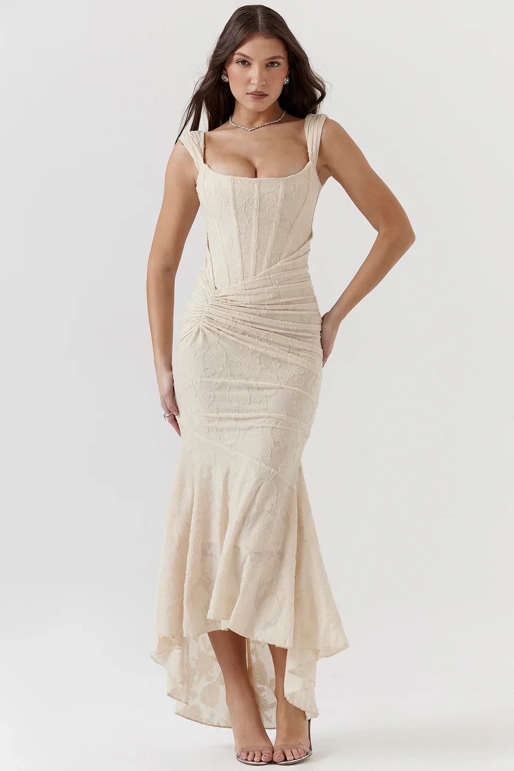 Women's Floral Square Neck Bodycon Party Dress