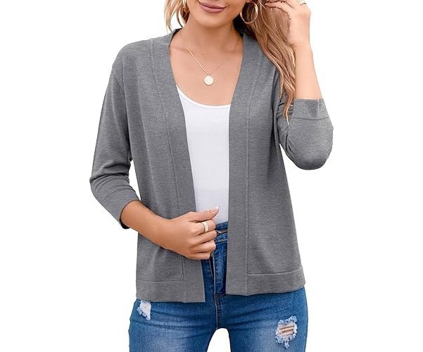Women's Cropped Open-Front Cardigan - Dark Gray