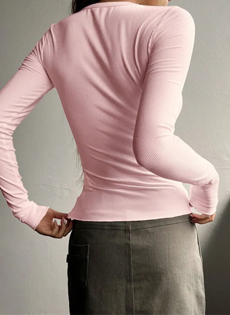 Women's Fitted Ribbed Long Sleeve Henley Top