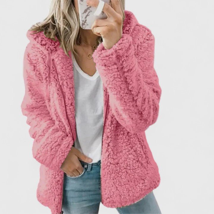 Women's Oversized Sherpa Hooded Teddy Jacket - Hot Pink