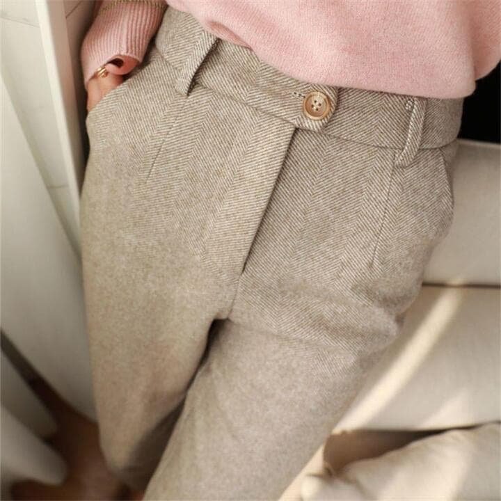 Women's Slim High-Waisted Wool Trousers - Beige